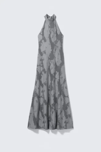 Maxi Jacquard Halterneck Dress – Grey