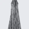 Maxi Jacquard Halterneck Dress – Grey