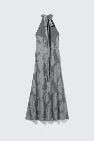 Maxi Jacquard Halterneck Dress – Grey