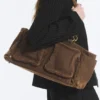 Medium Shoulder Bag with Pockets – Dark Khaki Green