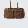 Medium Shoulder Bag with Pockets – Dark Khaki Green