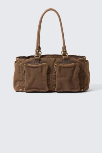 Medium Shoulder Bag with Pockets – Dark Khaki Green