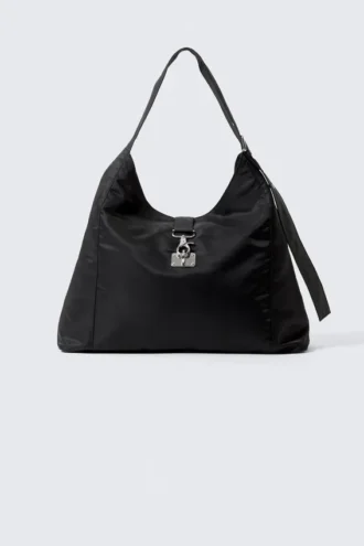 Medium Slouched Clasp Shoulder Bag – Black