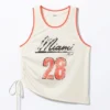 Mesh Drawstring Tank Top – White/Orange – Miami