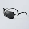 Metal Detailed Oval Sunglasses – Black