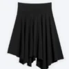 Mid Rise Asymmetric Jersey Skirt – Black