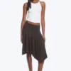 Mid Rise Asymmetric Jersey Skirt – Dark Brown