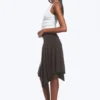 Mid Rise Asymmetric Jersey Skirt – Dark Brown