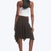 Mid Rise Asymmetric Jersey Skirt – Dark Brown