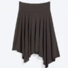 Mid Rise Asymmetric Jersey Skirt – Dark Brown