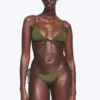 Mid Rise Brazilian Tie Bikini Bottoms – Dark Green – Shimmer