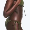 Mid Rise Brazilian Tie Bikini Bottoms – Dark Green – Shimmer
