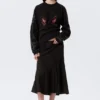 Mid Rise Curved Seam Midi Skirt – Black
