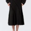 Mid Rise Curved Seam Midi Skirt – Black