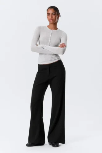 Mid Rise Flared Suiting Trousers – Black