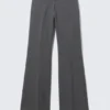 Mid Rise Flared Suiting Trousers – Dark Grey Melange