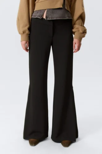 Mid Rise Flared Zip-Up Trousers – Black