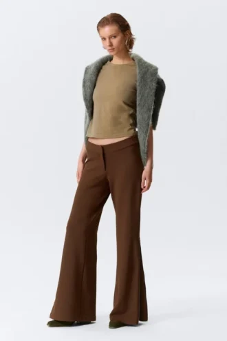 Mid Rise Flared Zip-Up Trousers – Brown