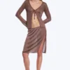 Mid Rise Knitted Midi Skirt – Brown