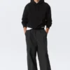 Mid Rise Loose Baggy Leg Nylon Trousers – Black