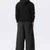Mid Rise Loose Baggy Leg Nylon Trousers – Black