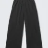 Mid Rise Loose Baggy Leg Nylon Trousers – Black