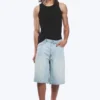 Mid Rise Loose Dart Detailed Denim Shorts – Dream Blue – Light Blue