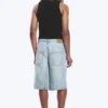 Mid Rise Loose Dart Detailed Denim Shorts – Dream Blue – Light Blue