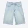 Mid Rise Loose Dart Detailed Denim Shorts – Dream Blue – Light Blue