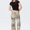 Mid Rise Loose Flounce Trousers – Beige – Snakeskin Pattern