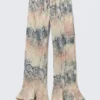 Mid Rise Loose Flounce Trousers – Beige – Snakeskin Pattern