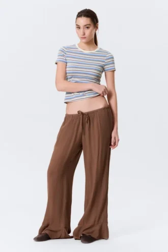 Mid Rise Loose Flounce Trousers – Brown