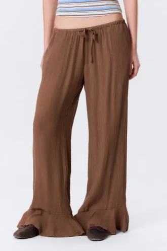 Mid Rise Loose Flounce Trousers – Brown