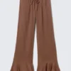 Mid Rise Loose Flounce Trousers – Brown