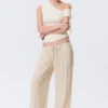 Mid Rise Loose Flounce Trousers – Light Beige
