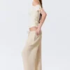 Mid Rise Loose Flounce Trousers – Light Beige