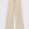 Mid Rise Loose Flounce Trousers – Light Beige