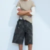 Mid Rise Loose Knee-Length Cargo Shorts – Navy Camo
