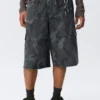 Mid Rise Loose Knee-Length Cargo Shorts – Navy Camo
