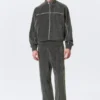 Mid Rise Loose Straight Leg Velour Track Pants – Dark Grey