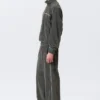 Mid Rise Loose Straight Leg Velour Track Pants – Dark Grey