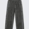 Mid Rise Loose Straight Leg Velour Track Pants – Dark Grey