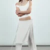 Mid Rise Loose Studded Skirt Trousers – Off-White