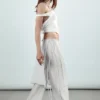 Mid Rise Loose Studded Skirt Trousers – Off-White
