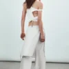 Mid Rise Loose Studded Skirt Trousers – Off-White