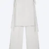 Mid Rise Loose Studded Skirt Trousers – Off-White