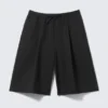 Mid Rise Loose Suiting Shorts – Black