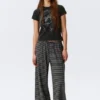 Mid Rise Loose Wide Leg Lyocell Trousers – Black & Grey Stripes
