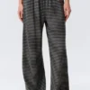 Mid Rise Loose Wide Leg Lyocell Trousers – Black & Grey Stripes