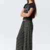 Mid Rise Loose Wide Leg Lyocell Trousers – Black & Grey Stripes